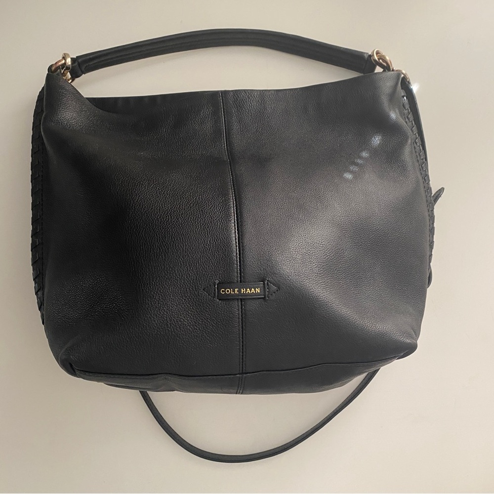 Cole Haan black leather double strap shoulder bag